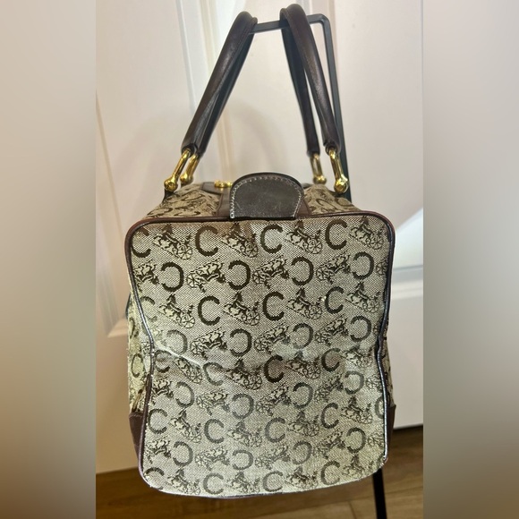 Vintage CELINE Boston Bag Brown and Cream Monogram with Leather Accents - Picture 4 of 12